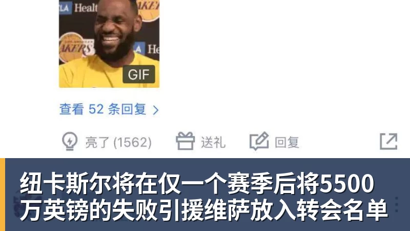 纽卡斯尔将在仅一个赛季后将5500万英镑的失败引援维萨放入转会名单